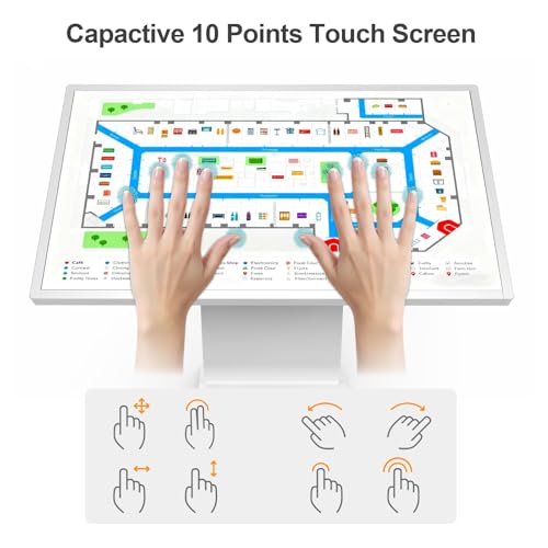 32 Inch Touch Screen Kiosk, 10pt PCAP Capactive Touch Screen Digital Signage, Windows OS K-Style Indoor Digital Signage, Interactive LCD Display Signage, U-Disk Publish Content, Split Screen - color: 32"+White (Windows OS)