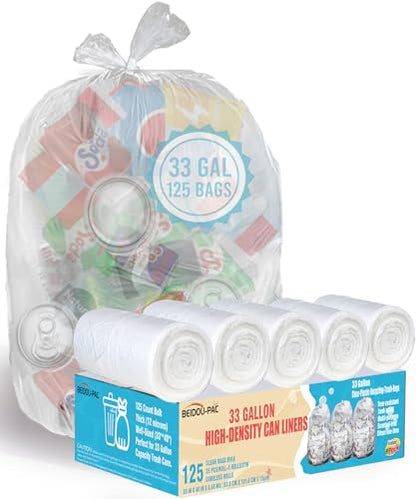 BEIDOU-PAC 33 Gallon Trash Bags, 125 Count Bulk, Heavy Duty Clear Plastic Recycling Bags, Multi-purpose Garbage Bags for Home Commercial, Outdoor, Construction, Industrial, Lawn, Leaf - style: 33 Gallon |125 Count