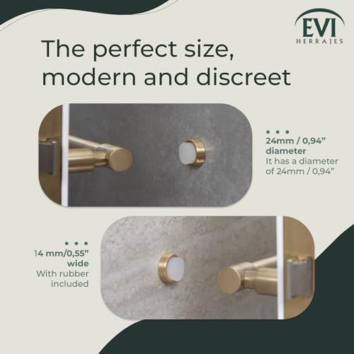 EVI Herrajes | Wall Brass Door Stop | 0.94x0.54 Inch | Gold Finish - White Anti-Shock Rubber | Adhesive | Small and Discreet | Mod. 205 - color: Matte Brass - White Rubber