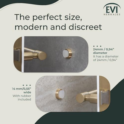 EVI Herrajes | Wall Brass Door Stop | 0.94x0.54 Inch | Gold Finish - White Anti-Shock Rubber | Adhesive | Small and Discreet | Mod. 205 - color: Matte Brass - White Rubber