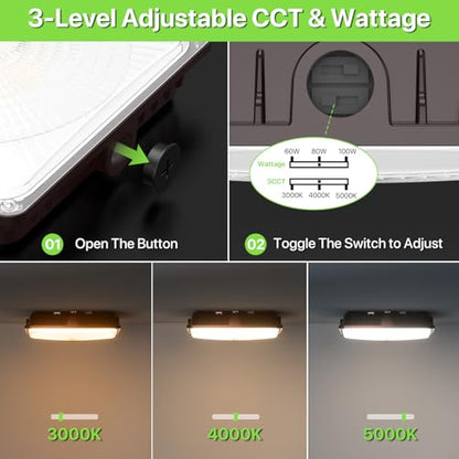 Glitgate LED Canopy Lights100W/80W/60W & 3CCT Adjustable, 11000LM 120V - size: 4 Pack
