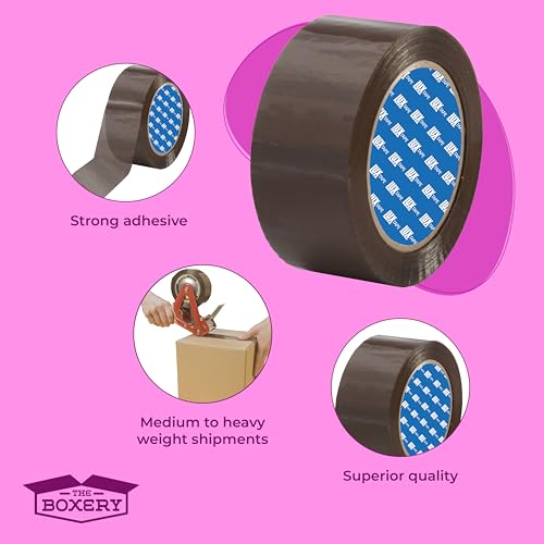 The Boxery 2" x 110 Yards Tan Packing Tape – 36 Roll Carton – Strong Industrial Grade Adhesive for Shipping, Moving & Packaging – Heavy Duty 2.2 Mil Box Sealing Tape - color: Tan, size: 2"x110 yds - 2.2 mil.
