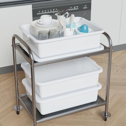 13 L Commercial Bus Tubs with Lid, White Plastic Bus Box, 12 Pack