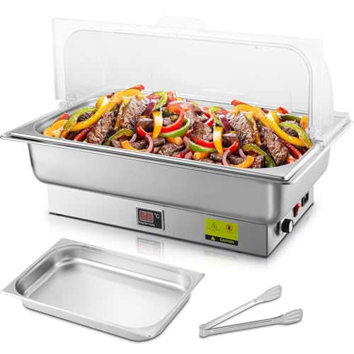 9QT Electric Chafing Dish Food Warmer, Roll Top with Temp Control - size: 603-Full Pan