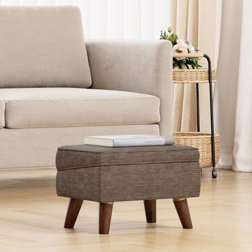 FAGAGA Small Footstool Ottoman with Adjustable Lid, Modern Storage Ottoman - color: Brown, size: 11.8"D x 15.8"W x 11.3"H