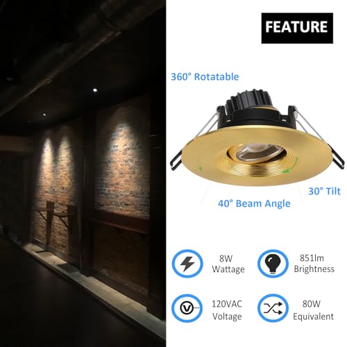 POPANU 4 Inch Gimbal LED Recessed Lights 6 Pack, Adjustable Downlight, Gold - color: Gold, size: 4 Inch
