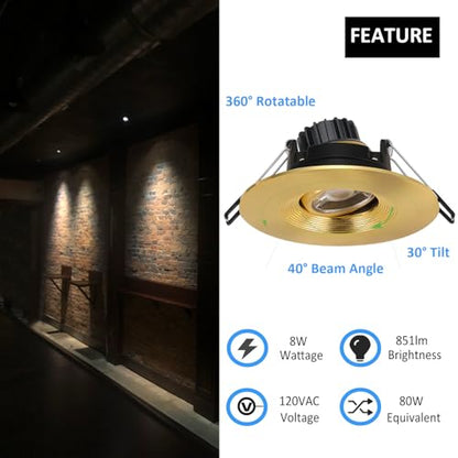POPANU 4 Inch Gimbal LED Recessed Lights 6 Pack, Adjustable Downlight, Gold - color: Gold, size: 4 Inch