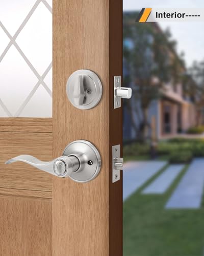 Gobrico 6 Keyed-Alike Entry Lever and Single Cylinder Deadbolt Combination Locksets, Satin Nickel Finished, Front Door Handle and Deadbolt with Same Key - color: Satin Nickel, size: 6 Pack
