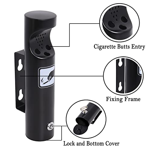 Wall Mounted Outdoor Waste Receptacle, Cendrier Extérieur, Stainless Steel Cylinder Butt Disposal, Commercial Trash Bin Container for Home, Patio, Bar, Commercial Use（Black,2pcs） - size: 2 pack 11in