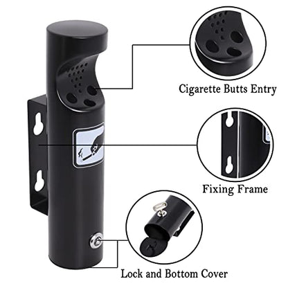 Wall Mounted Outdoor Waste Receptacle, Cendrier Extérieur, Stainless Steel Cylinder Butt Disposal, Commercial Trash Bin Container for Home, Patio, Bar, Commercial Use（Black,2pcs） - size: 2 pack 11in
