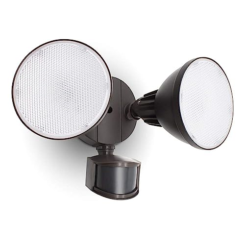LUTEC 3200 Lumen 32W LED Motion Activated Integrated Dual-Head Flood Light Outdoor, Motion Sensor Light Outdoor, Dusk to Dawn Exterior Security Wall Light for Patio Garden,Bronze - color: Bronze, size: LED integrated-1 Pack (AL+PC)