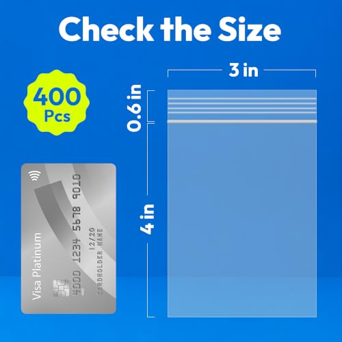 400Pcs 3x4 Inch Clear Plastic Zip Bags, 2Mil Thick - size: 3x4 Inch (Pack of 400)
