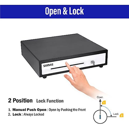 SAM4s 16" Heavy Duty Black Manual Push Open Cash Drawer with 5Bill/5Coin Stainless Steel - size: 02. PUSH