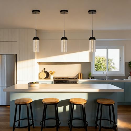MELUCEE 3 Packs Modern LED Pendant Light Fixtures 5 Color Temperature - color: Black, size: 1-Light-3 Packs