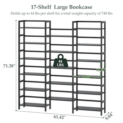 Homykic 6-Tier Bamboo Bookshelf, 61” Triple Wide Bookshelves and Bookcases - color: Black, size: Triple Wide