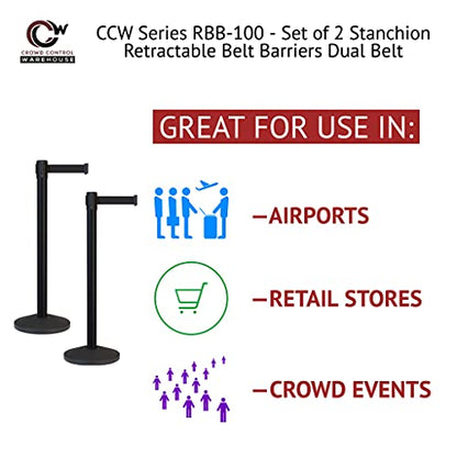 Crowd Control Warehouse Retractable Belt Barrier Stanchions, Set of 2 - color: Fluorescent Pink, size: 7.5 Foot