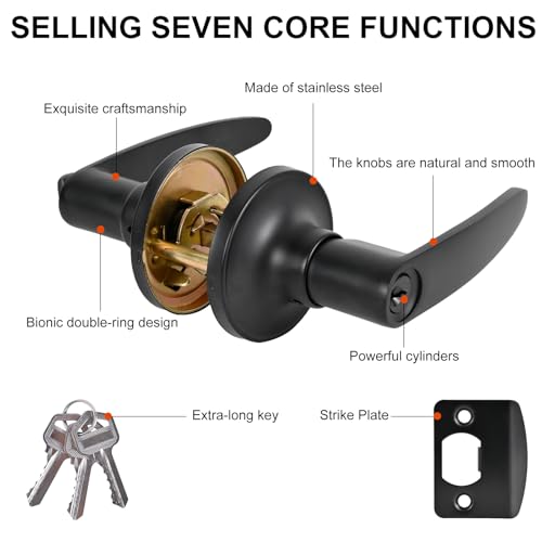 High-Security Stainless Steel Door Lever with Lock and Key,Black - color: 8600-Black