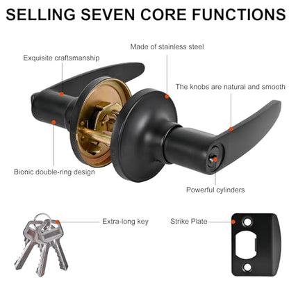 High-Security Stainless Steel Door Lever with Lock and Key,Black - color: 8600-Black