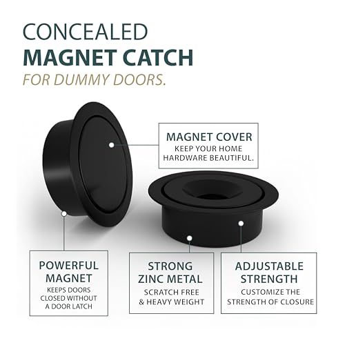 Mega Handles Concealed Magnetic Door Catch for Dummy Doors, Elegant Magnetic Closet Door Catch - Black - color: Black, size: 1 Pack