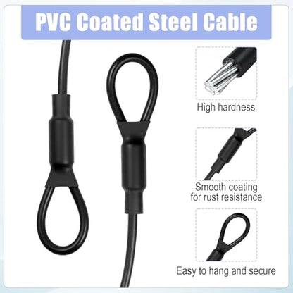 6 Pack Heavy Duty Loop End Cable 12 Inch Length Braided Stainless Steel PVC Coated Safety Wire Rope for Outdoor Travel Home Security Cables, 4mm Thickness Security Cable with Loop Ends