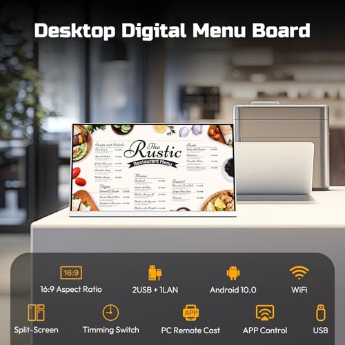 27 Inch Desktop Digital Menu Board, HD Digital Signage Retail Store Monitor, Commercial Display Advertising Screen Android with CMS, Electronic Menu Display for Milk Tea Shop/Restaurant - size: 27 Inch