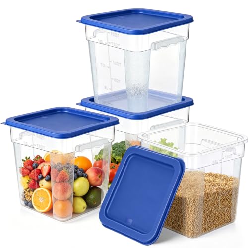 4Pack - 18QT Food Storage Containers with Lids & Handles, Polycarbonate Clear Airtight Food Container with Scale Marks for Bread Proofing, Flour, Commercial Grade, Restaurant & Kitchen, Square, Blue - color: Blue, size: 18QT