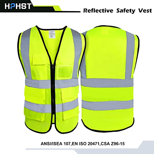 5 Pockets High Visibility Reflective Safety Vest,Zipper Front, Meets ANSI/ISEA Standards - color: Yellow, size: X-Large
