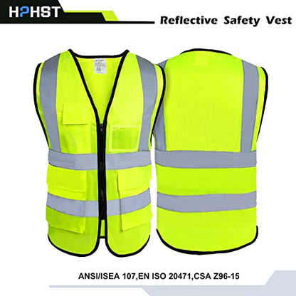 5 Pockets High Visibility Reflective Safety Vest,Zipper Front, Meets ANSI/ISEA Standards - color: Yellow, size: X-Large