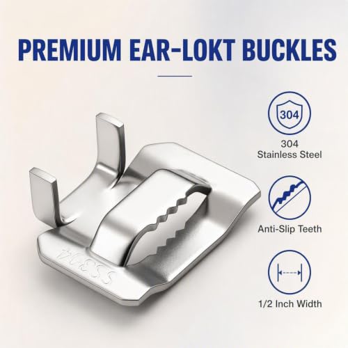 100 Pcs Ear-Lokt Buckle Clamp 1/2 Inch 304 Stainless Steel Banding Clips