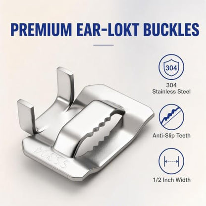 100 Pcs Ear-Lokt Buckle Clamp 1/2 Inch 304 Stainless Steel Banding Clips