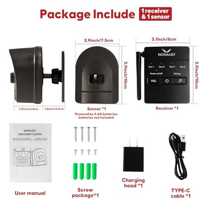 1/2 Mile Hosmart Driveway Alarm Wireless Sensor System & Driveway Sensor Alert System Weatherproof Security Outdoor Motion Sensor & Detector