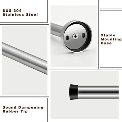 8 Inch Long Door Stop, Stainless Steel Extra Long Door Stopper, Wall Mounted, Brushed Nickel Solid Rigid Doorstop with Rubber Wall Protector Bumper, Silver