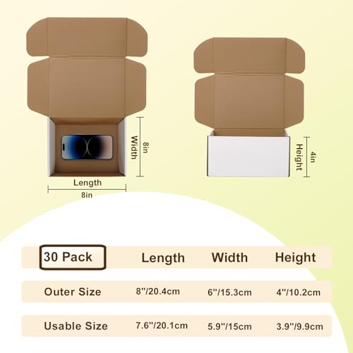 WIFTREY 8x6x4 Shipping Boxes 30 Pack, White Packing Box for Small Business, 8 x 6 x 4 Corrugated Cardboard Boxes for Mailing, Mailing, Shipping - color: White 30 Pack, size: 8x6x4