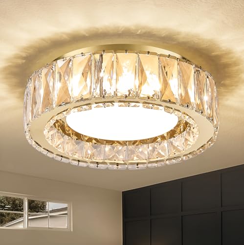 11 Inch Dimmable Luxury Crystal LED Flush Mount Ceiling Light - color: Gold, size: 11 Inch