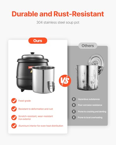 VEVOR Electric Soup Warmer, 10QT Commercial Soup Kettle with 304 Stainless Steel Detachable Insert Pot, 95~176°F Adjustable Temperature, Soup Station for Restaurant and Big Family, Black - size: 1-Pot