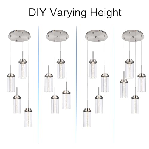 MELUCEE Modern LED Pendant Light Fixtures Brushed Nickel 4-Light with Glass - color: Brushed Nickel, size: 4-Light-Round