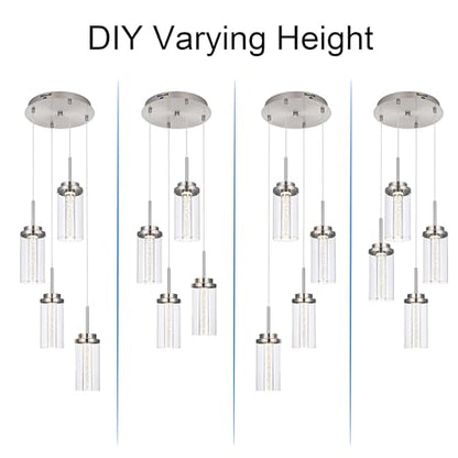 MELUCEE Modern LED Pendant Light Fixtures Brushed Nickel 4-Light with Glass - color: Brushed Nickel, size: 4-Light-Round