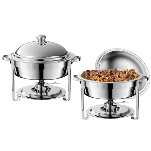 2 Pack 8QT Round Chafing Dish for Buffet Set with Lids, Silver - color: Silver-02
