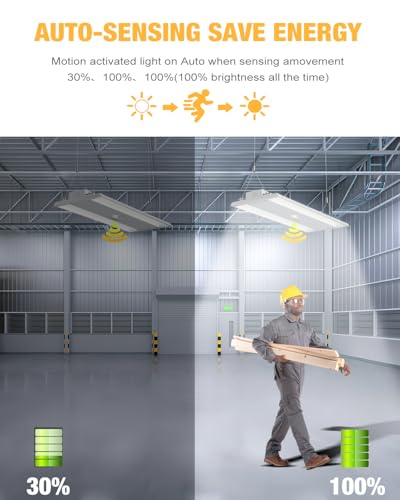 210W LED Linear High Bay Light with PIR Sensor，LED High Bay Shop Lights Fixture, Compatible with Industrial 120-277V, LED Linear High Bay Light for Shop Garage Warehouse