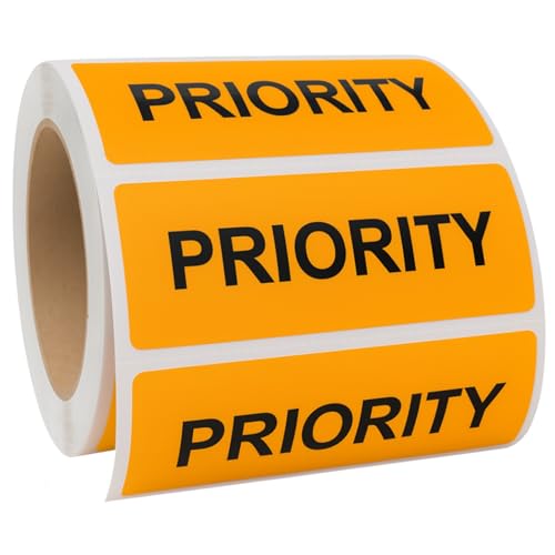 Priority Stickers, 500/Roll, Fluoro Orange Courier Labels, 70mm x 25mm, Medical Courier Supplies, Priority Mail Stickers - style: PRIORITY