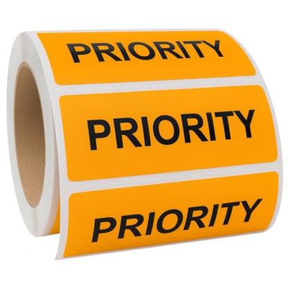 Priority Stickers, 500/Roll, Fluoro Orange Courier Labels, 70mm x 25mm, Medical Courier Supplies, Priority Mail Stickers - style: PRIORITY