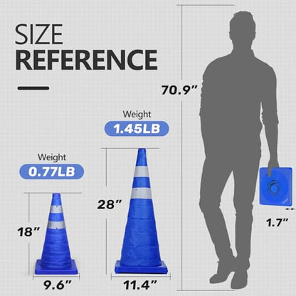 BATTIFE 4 Pack 28 Inch Collapsible Traffic Cones, Blue Safety Cones - color: Blue, size: 28inch