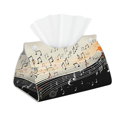 Tissue Box Cover Retro Music Notes Print Rectangle PU Leather Tissue Box Holder for Car Bathroom Bedroom Desk Tabletop Decor - color: Retro Music Notes Print