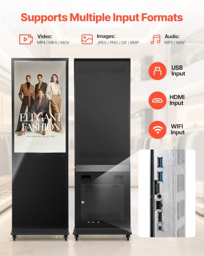 VEVOR 43 in Indoor Digital Signage Floor Standing Advertising Display Kiosk, WiFi HDMI/USB Input Android OS, 178° Wide View, LCD Touchscreen Interactive Monitor, Mobile Commercial Totem Poster - size: 43"-Touchscreen