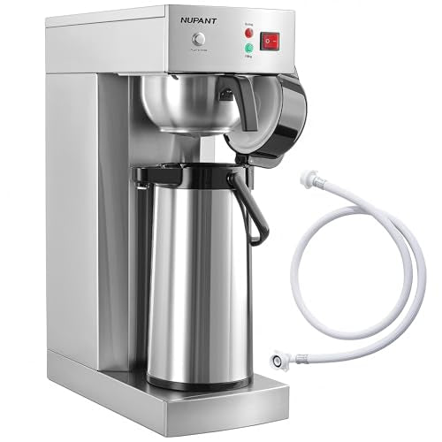 NUPANT Auto-Filling Commercial Airpot Coffee Brewer 2.2L/74oz Dirp Coffee Maker Machine with 24 Hours Hot Thermal Carafe Stainless Steel Pour Over Coffee Dispenser 120V/1450W for Restaurant Office - size: Auto-Filling