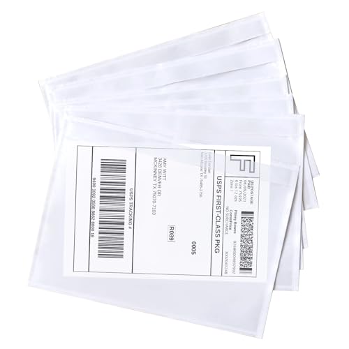 SJPACK 7.5" x 5.5" Shipping Label Sleeves, Clear Adhesive Top Loading Packing List, Label Envelopes Pouches - 100 Packs - color: Transparent-7.5" x 5.5", size: 100 Bags