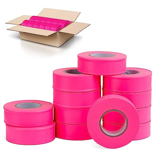 AdirPro 12 Pack Fluorescent Flagging Tape - Multipurpose Neon Marking Tape - Great Visual Labeling & Tagging for Home & Workplace Use (Fluorescent Pink, 150 feet) - color: Fluorescent Pink, size: 150 feet