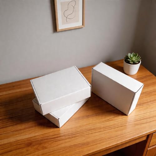 Fishat 10" x 7" x 3" White Corrugated Cardboard Shipping Boxes Set of 25 - size: 10" x 7" x 3"