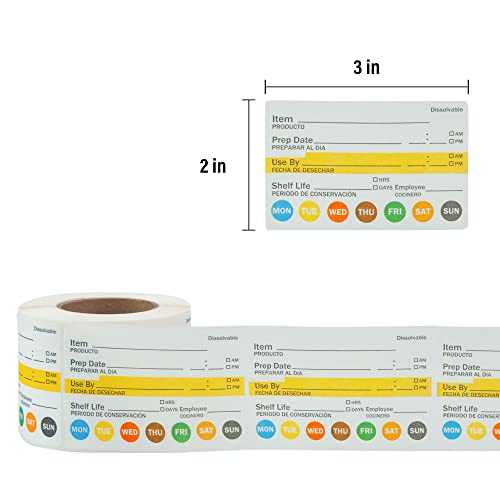 LLIKED 2"x3" Dissolvable Labels 250 Pcs Shelf Life Food Rotation Use by