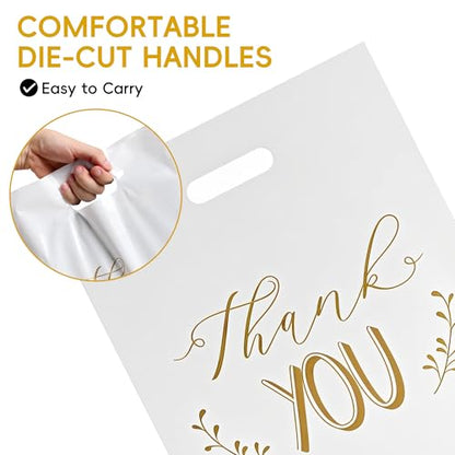 Thank You Bags for Business Small, 100 PCS 12x15 Plastic Shopping Bags - color: Black & White Thank You Bags